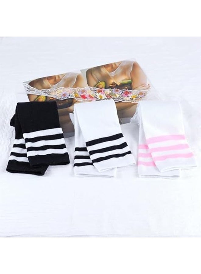 CLENEA جوارب طويلة للبنات، جوارب أنيقة محبوكة، جوارب مدرسية مضلعة، 3 أزواج من الجوارب الأنبوبية بدون خياطة، جوارب أطفال للجنسين من 8 إلى 10 سنوات - Image 5